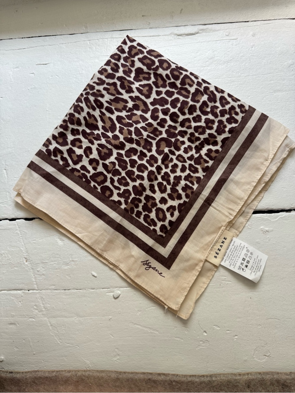 Sezane Brown Leopard Print Cotton Scarf